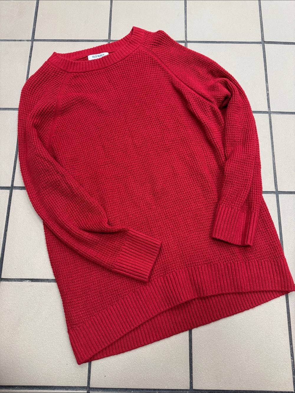 Old Navy Red Crewneck Waffle Knit Sweater